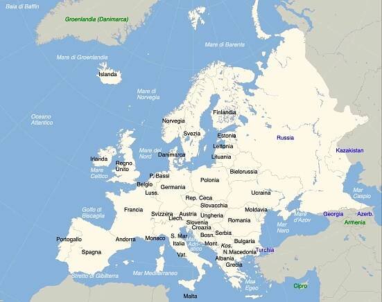 Europe Map with Italian country names
