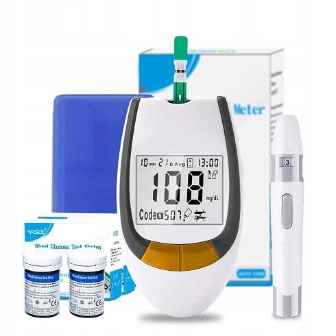 GLUKOMETR PRO MĚŘENÍ GLUKÓZY V POUZDRO + 50 LANCET 50 PROUŽKŮ
