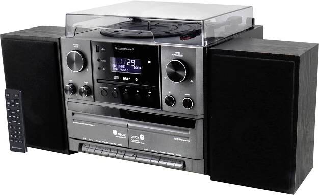 soundmaster MCD5600SW stereo systém gramofón, DAB+, FM, Bluetooth, CD, kazeta, USB, 2 x 5 W černá