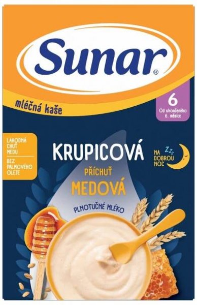 Sunar Mléčná kaše na dobrou noc krupicová příchuť medová 210g