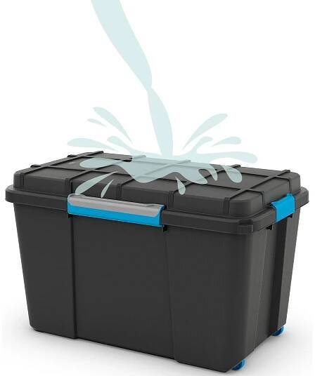 Úložný box Scuba XL se silikonovým kroužkem ve víku a 4 kolečky černý