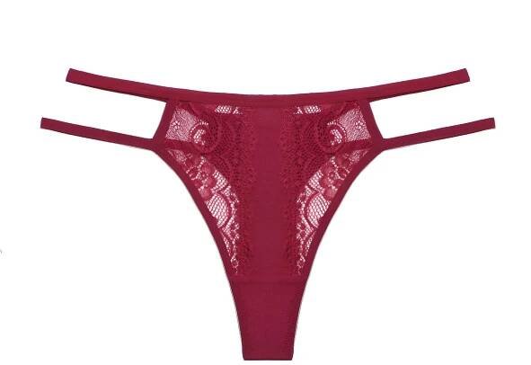 Striped Waistband Red G-String: Lace Patchwork Thong
