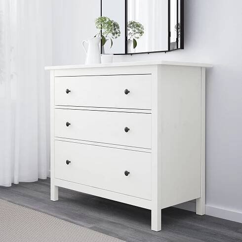 HEMNES Komoda se 3 zásuvkami - bílé mořidlo 108x96 cm