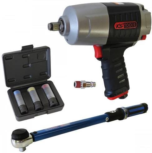 KS Tools 1/2 pneu utahovák 810Nm / 1490NM + 516.1442 momentový klíč + 515.0990 SlimPower nástavce SW 17/19/21