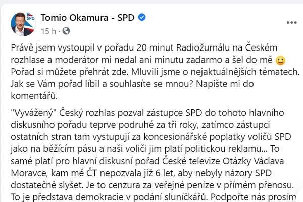 Facebook SPD - Tomio Okamura