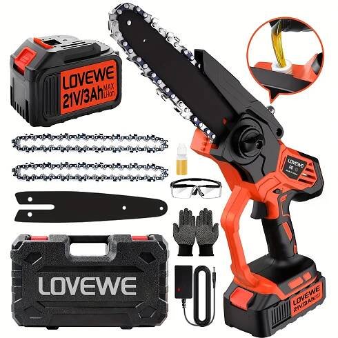 Mini Chainsaw Cordless, 6 Inch Handheld Electric Chain Saw with 3.0Ah Battery, 23ft/*-Automatic Chain Tensioning & Auto * for Tree Branches