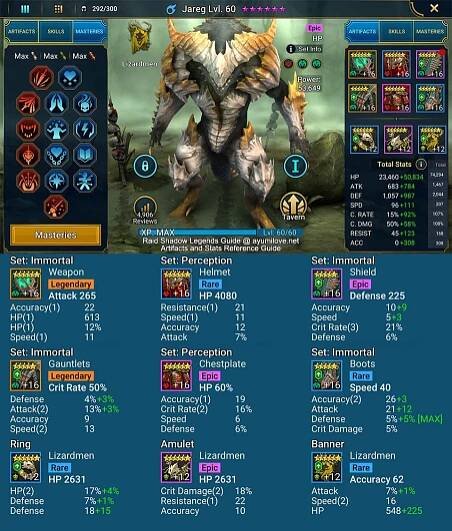 Raid Shadow Legends Jareg Artifacts and Stats Reference for PvE and PvP