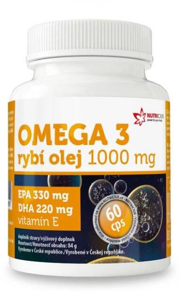 Nutricius Omega 3 Rybí olej 1000 mg EPA 330 mg/DHA 220 mg + vitamín E 60 kapslí