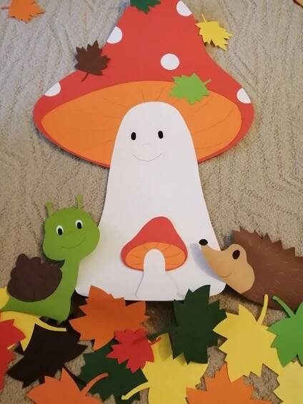 DIY Autumn Decor: Paper Cut Out of Mushrooms and Leaves