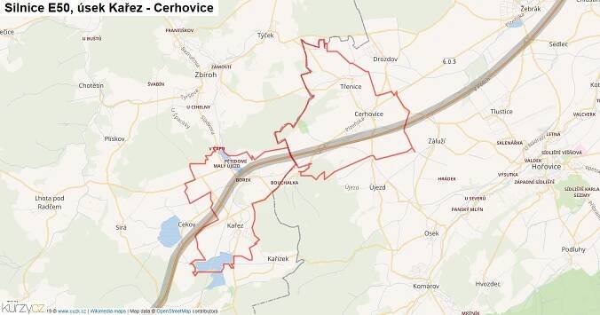 Úsek Kařez - Cerhovice, Silnice E50 - Mapa | Kurzy.cz