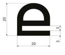 TS Profil pryžový tvar "e" 20x20/3 mm, EPDM 60Sh, -40/+100°C, černý