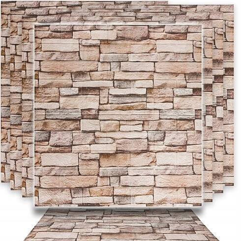 10x 3D PANELY NÁSTĚNNÉ SAMOLEPÍCÍ PĚNA XPE CIHLA BÉŽOVÁ TAPETA 77x70cm