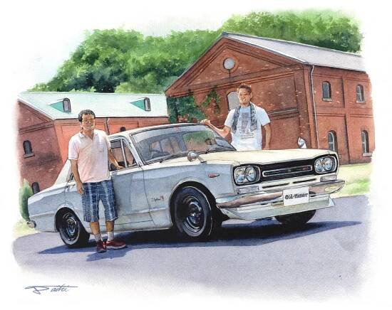 日産 スカイラインGT-R ハコスカ 水彩車イラスト