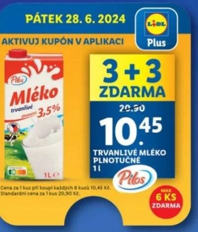 Akce 3+3 na plnotučné mléko
