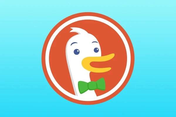 DuckDuckGo logo set against a blue gradient background.