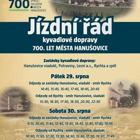 Jízdní řád kyvadlové dopravy | 700 let Hanušovic