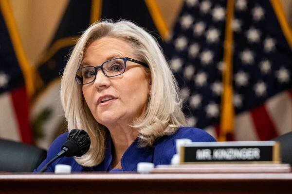 Liz Cheney speaking into a microphone at a committee hearing.