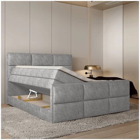 Postel boxspring MELVA světle šedá, 180x200 cm | Sconto