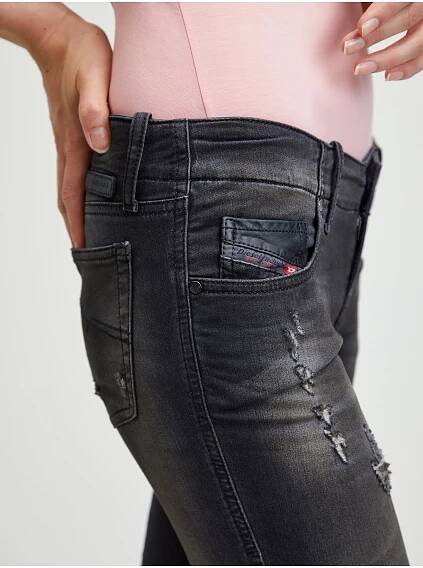 Diesel Tmavě šedé dámské zkrácené bootcut džíny s potrhaným efektem Diesel Grupee