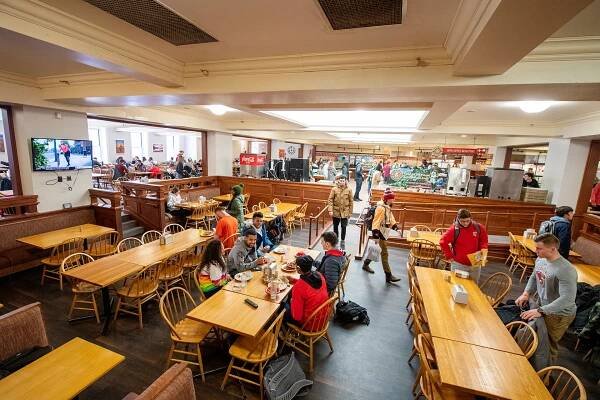 Students eating in a dining hall