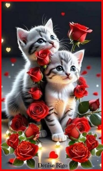 two kittens are surrounded by red roses