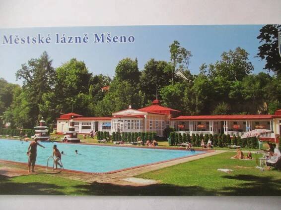 Mšeno městské lázně koupaliště dlouhá ME - Pohlednice místopis