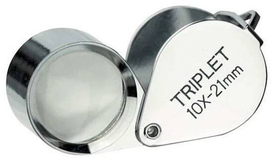 Triplet Kovová Lupa 10x21mm, Hodinářská a Numismatická, 10x Zvětšení