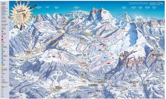Alpe di Siusi / Seiser Alm Mapa sjezdovek
