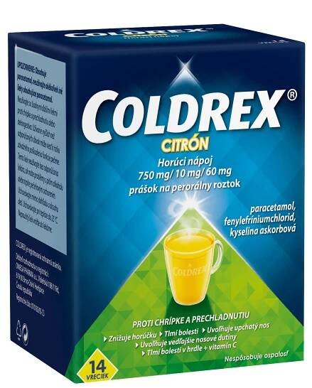 COLDREX Horúci nápoj Citrón, 14 vreciek 1×14 ks, liek proti chrípke a prechladnutiu