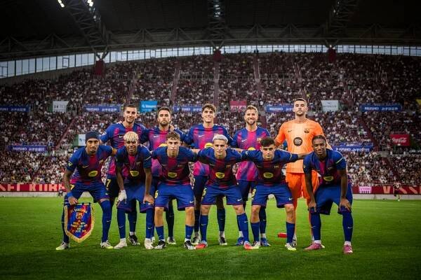 FC Barcelonas first team group photo in Friendlies match in Kobe, Japan.