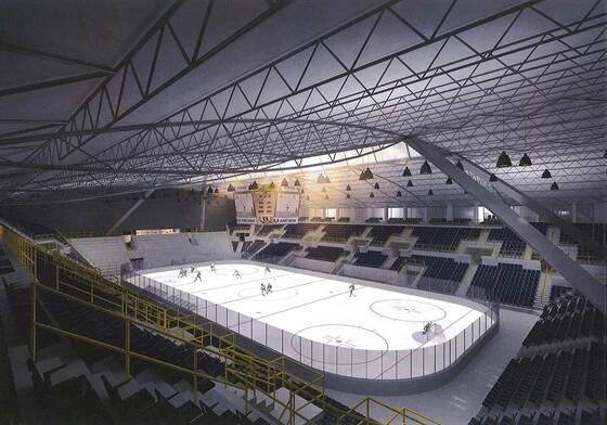 Plánovaná podoba Zimního stadionu Luďka Čajky ve Zlíně po rekonstrukci. Jestli se do ní radnice pustí v roce 2021, zatím není jisté.