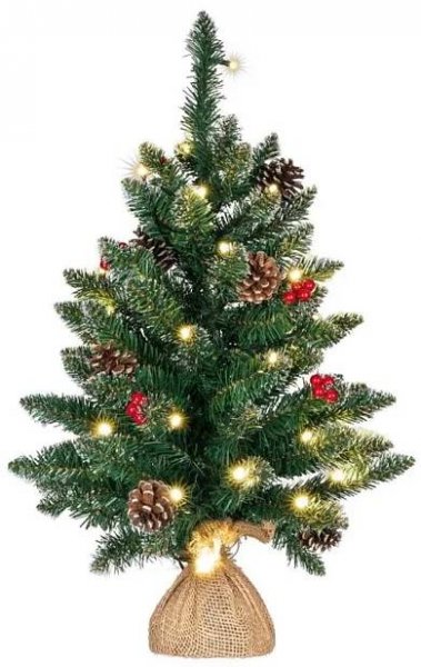 Malý ozdobený vánoční stromek s osvětlením na baterie 60 cm, časovač