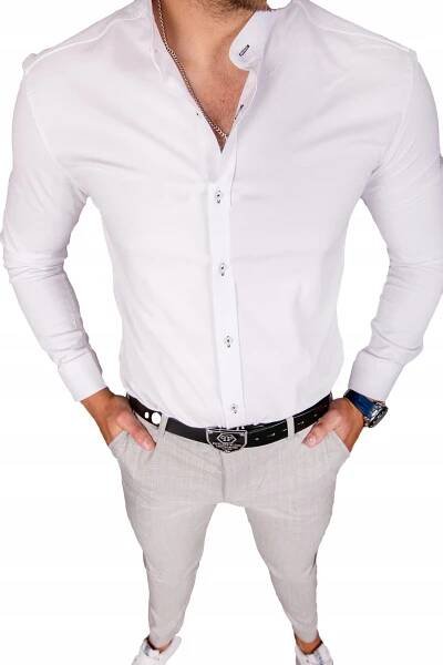 Bílá pánská košile se stojáčkem Slim Fit Návštěvnická sportovní img-019 vel M Značka ostatní