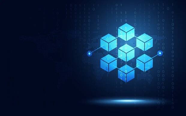 blockchain technologie fintech kryptoměna blok řetězu serveru abstraktní pozadí. propojený blok obsahuje kryptografickou hodnotu hash a transakční data. nová futuristická systémová technologie. vektorová ilustrace. - blockchain stock ilustrace