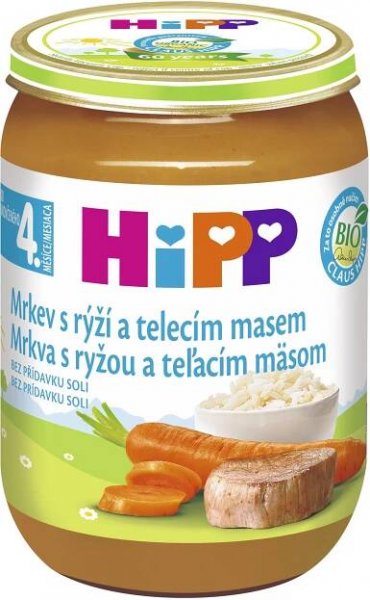 HiPP BIO Mrkev s rýží a telecím masem od uk. 4.-6. měsíce, 190 g