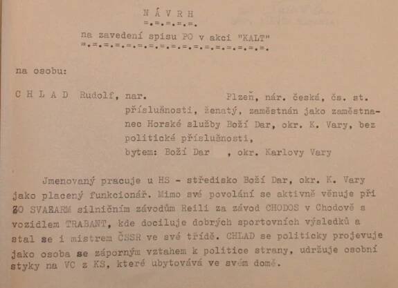 Náčelník horské služby Rudolf Chlad ve spisu StB