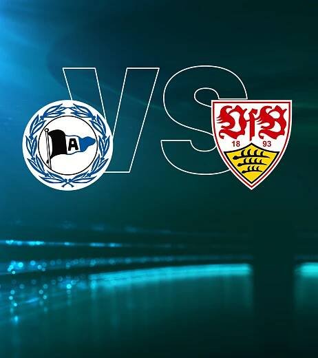 Symbolbild mit den Logos der Vereine: Arminia Bielefeld vs. VfB Stuttgart