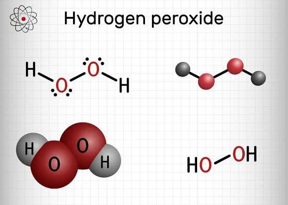 peroxid vodíku, perhydrol, molekula h2o2. je to peroxid, oxidační činidlo s dezinfekčním prostředkem, antivirové, antibakteriální aktivity. list papíru v kleci. - peroxid vodíku stock ilustrace