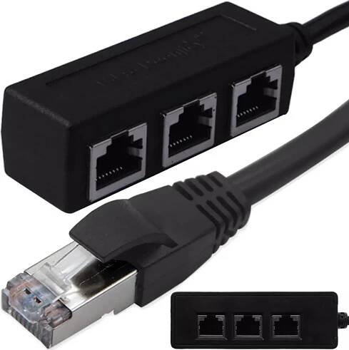 RJ45 rozbočovač LAN Ethernet síťový rozbočovač Síťový adaptér 1 až 3 síťový rozbočovač