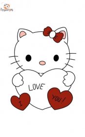 Omalovánka Hello Kitty a srdce Online a Tisk zdarma!