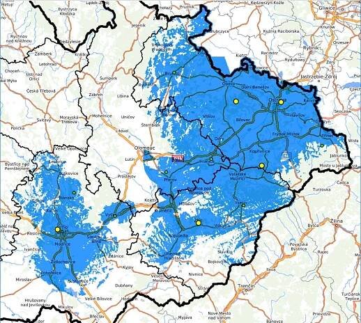 Mapa pokrytí signálem PS13