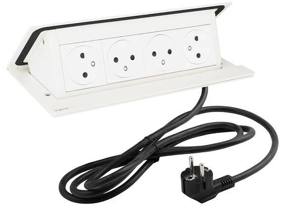 vestavná výklopná zásuvka LEGRAND PopUp, 3x230V, 1x USB A/C, elektrická zásuvka, bílá matná do kuchyňské linky