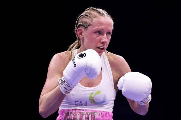 Kate Radomska during a flyweight boxing match.