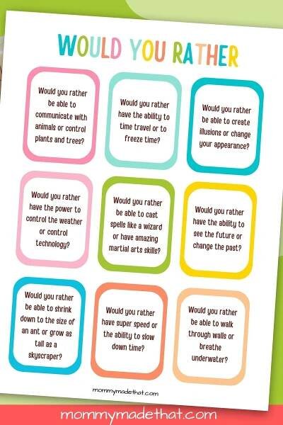 Would You Rather Questions for Kids (Plus Free Printable Cards)