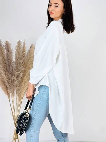 Dámská bílá oversize prodloužená košile s dlouhým rukávem - Webmoda.cz