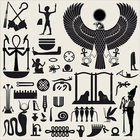 Stáhnout - Starověké egyptské symboly a signs.collection různých siluety. — Ilustrace
