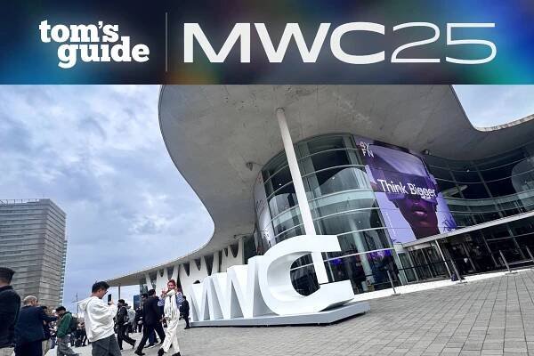 MWC signage outside the convention centre for the 2025 trade show