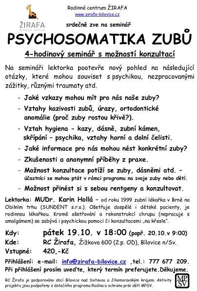 Psychosomatika zubů Hollá 19.10.2018