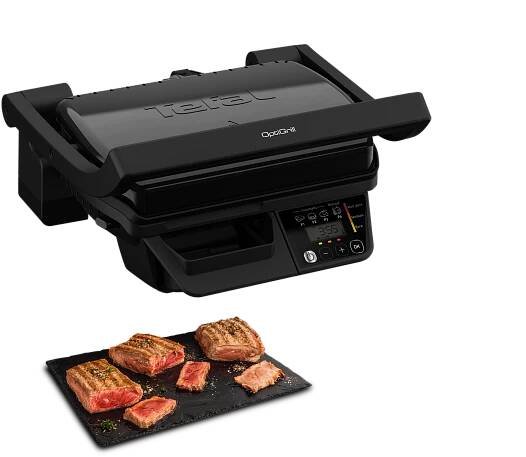 Tefal OptiGrill GC7P08, Černá, Nerezová ocel, Obdélníkový, Knoflíky, 600 cm2, 300 x 200 mm