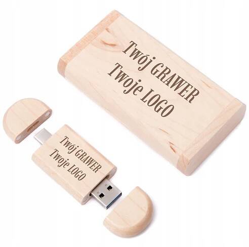 Pendrive dřevo JAVOR 256 GB 3.0 + 3.2 USB-C TYP C + BOX + VAŠE GRAVÍROVÁNÍ LOGO